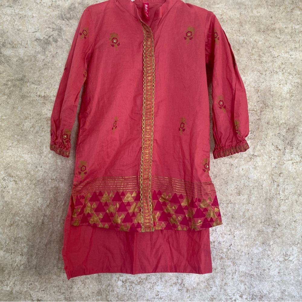 🪩Handmade OAKS Pink and Gold girls Embroidered Dress